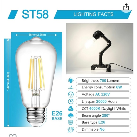 Ascher Vintage LED Edison Bulbs 4000k Natural Daylight White - Picture 2 of 5